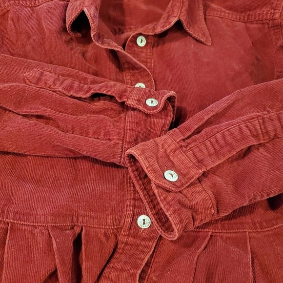 Vintage 90s Dark Red Corduroy Modest Babydoll Midi Shirt Dress Pockets 6 8 - Picture 7 of 10